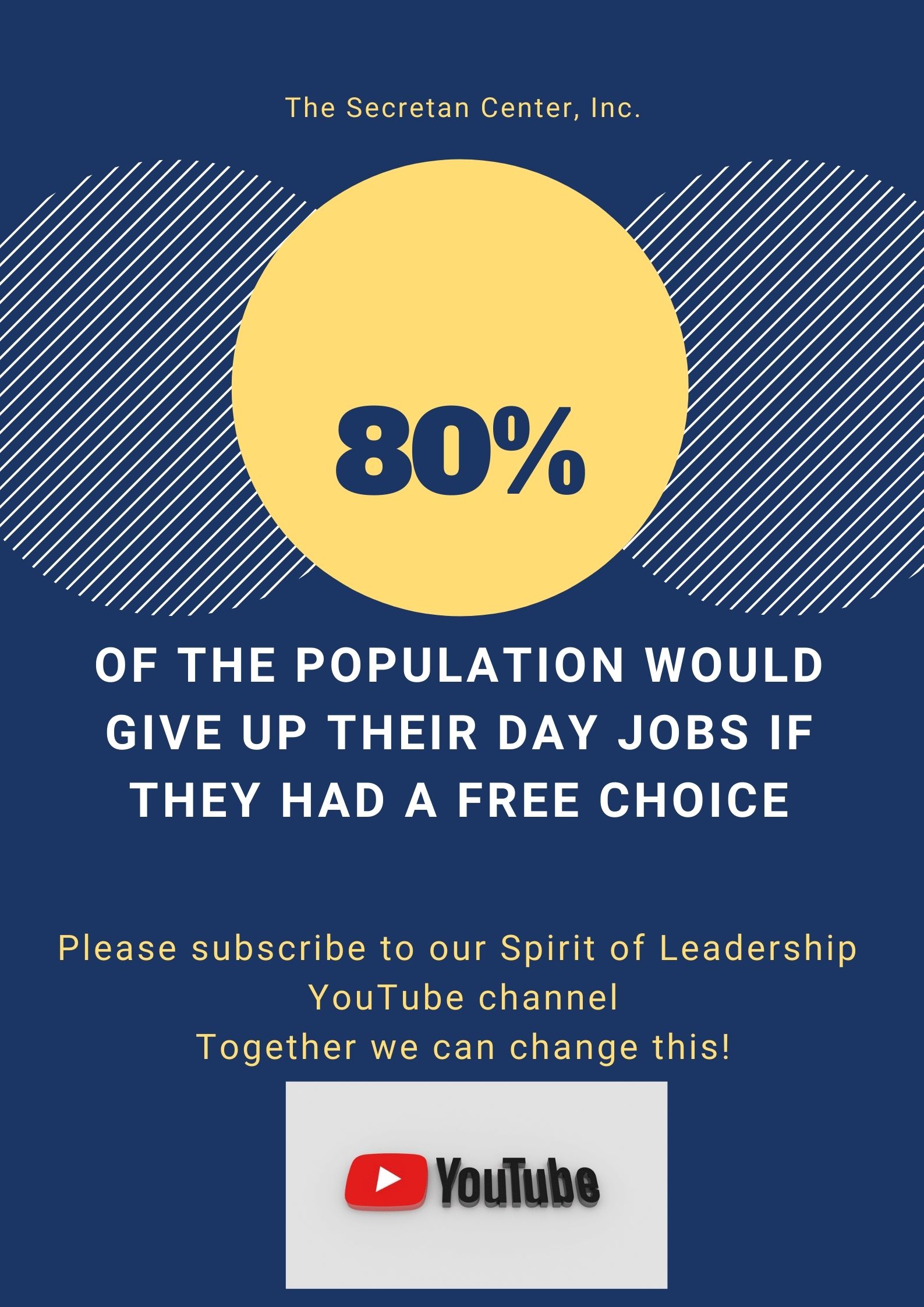 A quote that says that 80% of people would give up their day job if they had a free choice.